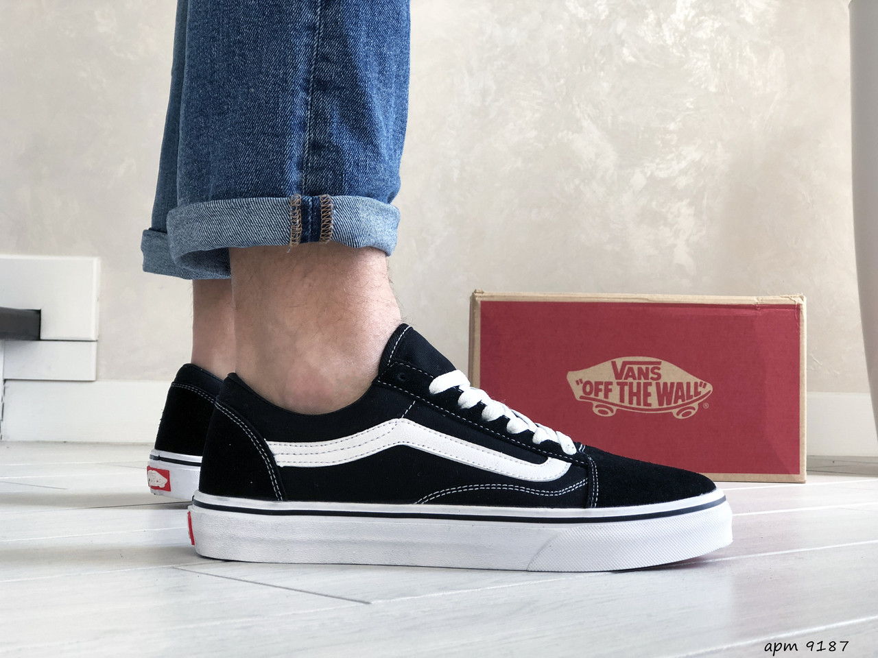 

Мужские кроссовки в стиле Vans, замша, текстиль, черные с белым 42(26 см), последний размер
