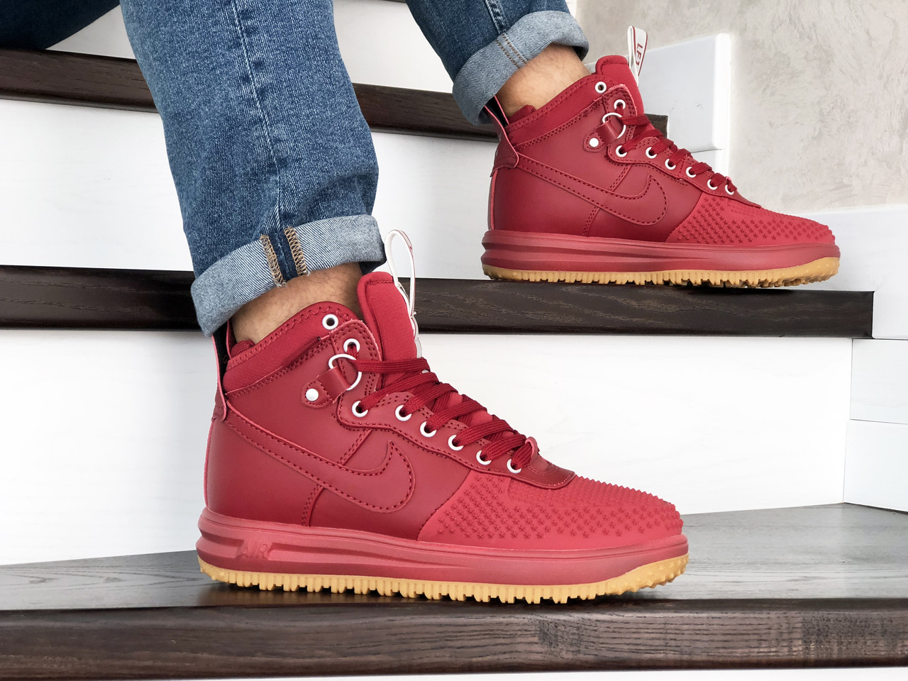 

Мужские кроссовки в стиле Nike Lunar Force 1 Duckboot, кожа, термоплащевка, красные 44(28 см)