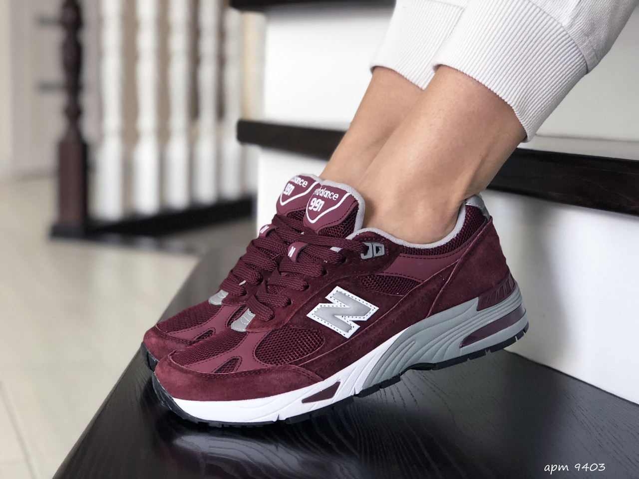 

Женские кроссовки в стиле New balance 991, кожа, замша, сетка, бордовые 40(25,5 см), размеры:38,39,40