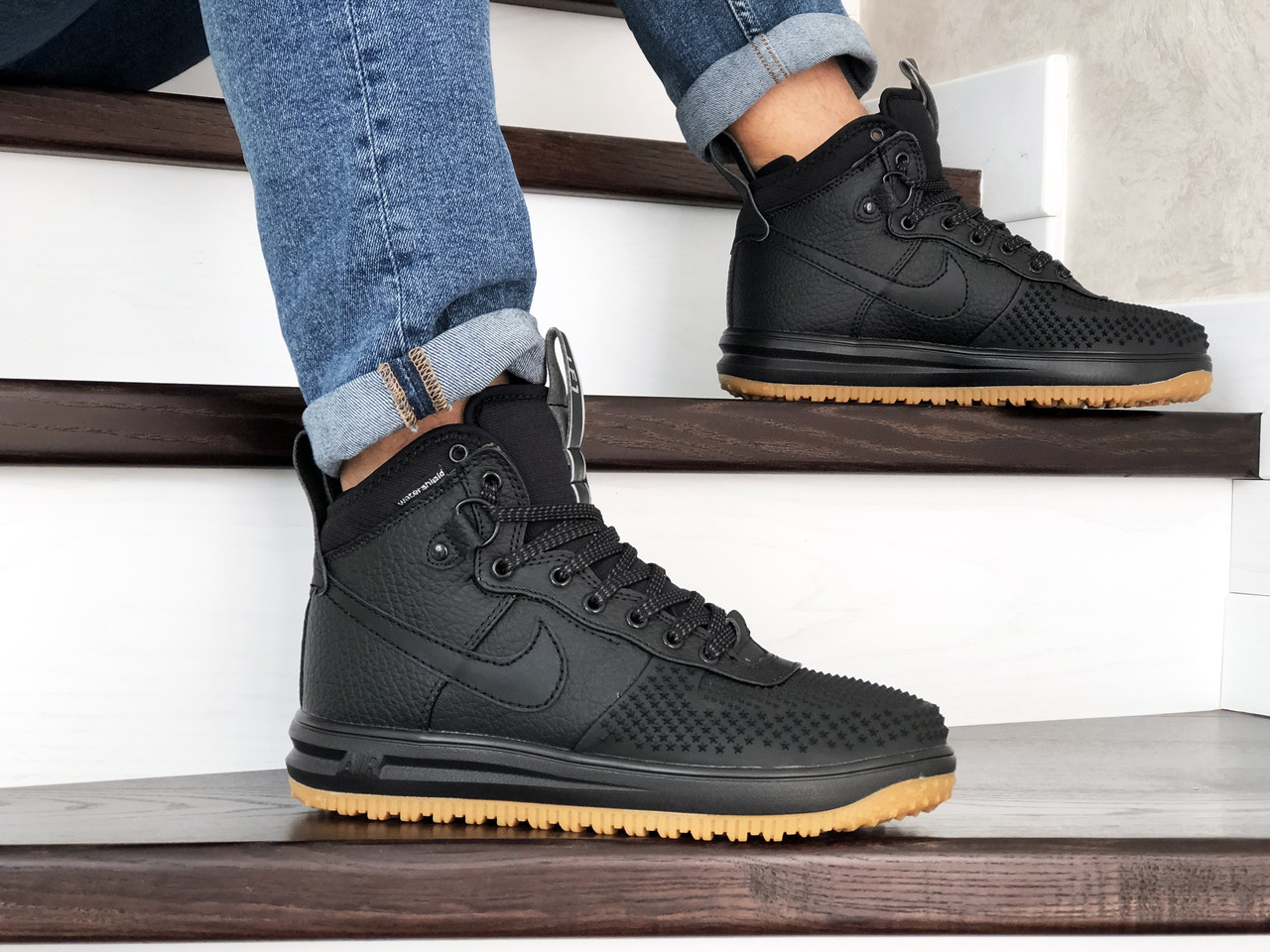 

Мужские кроссовки в стиле Nike Lunar Force 1 Duckboot, кожа, термоплащевка, черные 44(28 см)