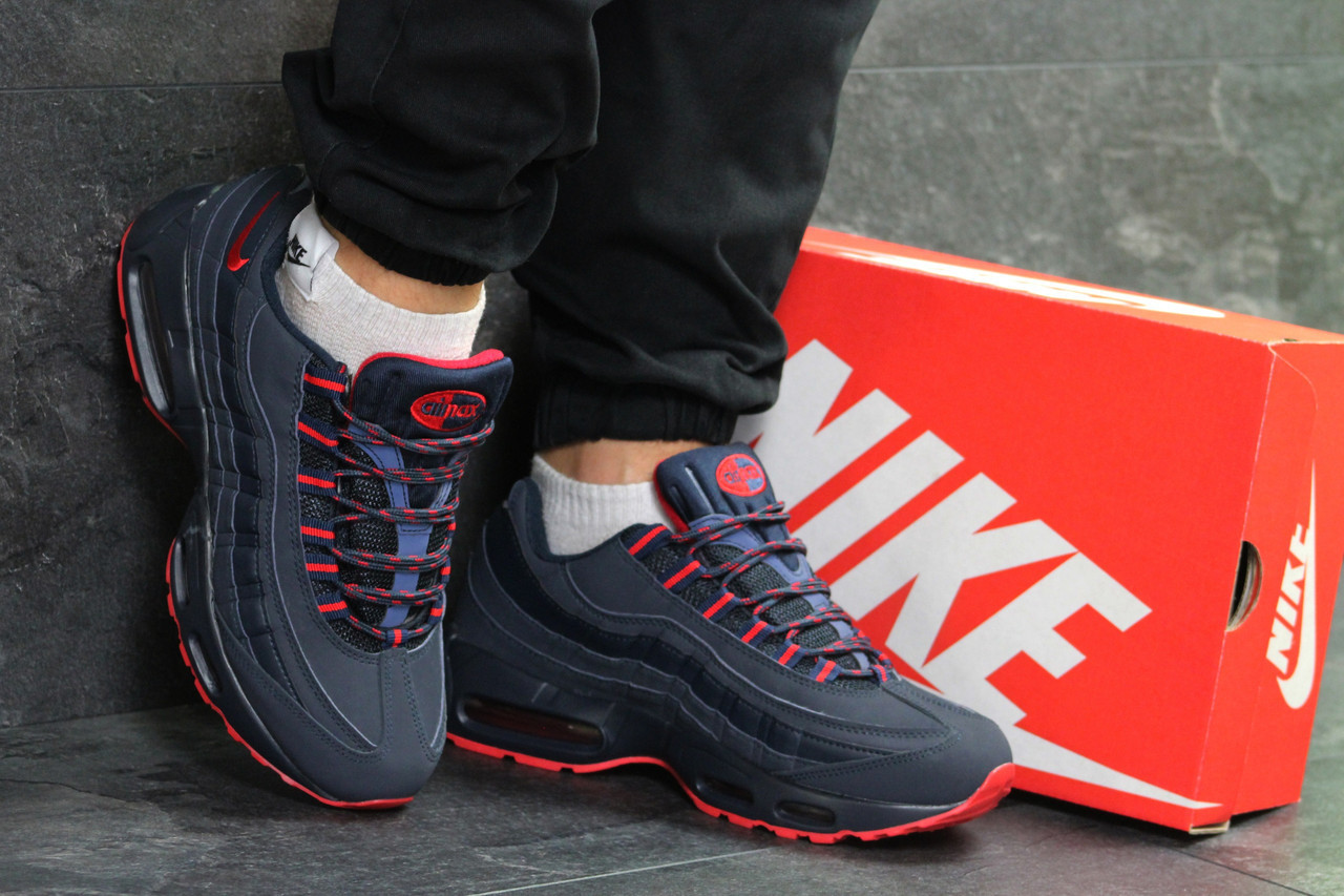 

Мужские зимние кроссовки в стиле Nike 95, тёмнo-cиние с красным 45 (29,2 см), размеры:44,45