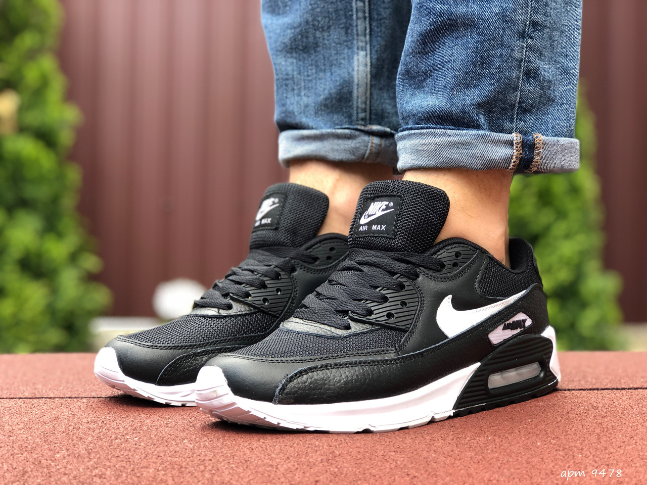 

Мужские кроссовки в стиле Nike Air Max 90, кожа, сетка, черно-белые 45(28,4 см), размеры:41,45