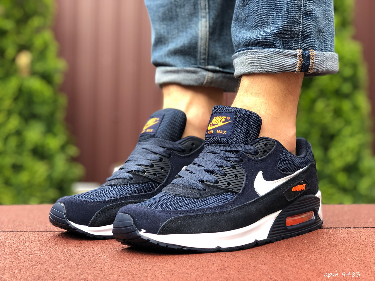 

Мужские кроссовки в стиле Nike Air Max 90, замша, сетка, темно-синие 41(26 см), размеры:41,42,43,44,45,46