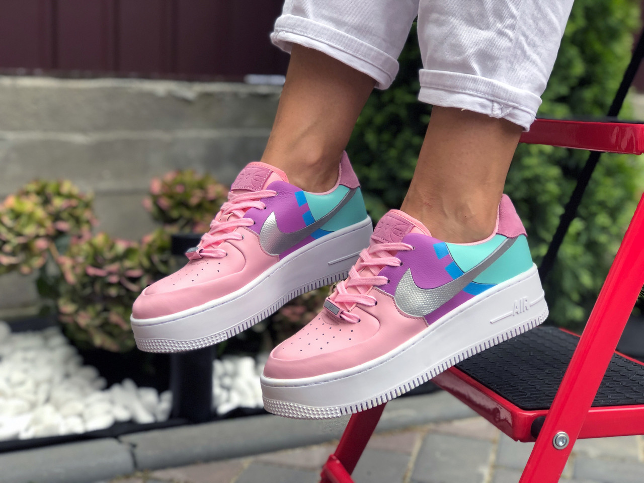 

Женские кроссовки в стиле Nike Air Force 1, кожа, розовые с фиолетовым, 39 (24,4 см), размеры:36,37,38,39,40