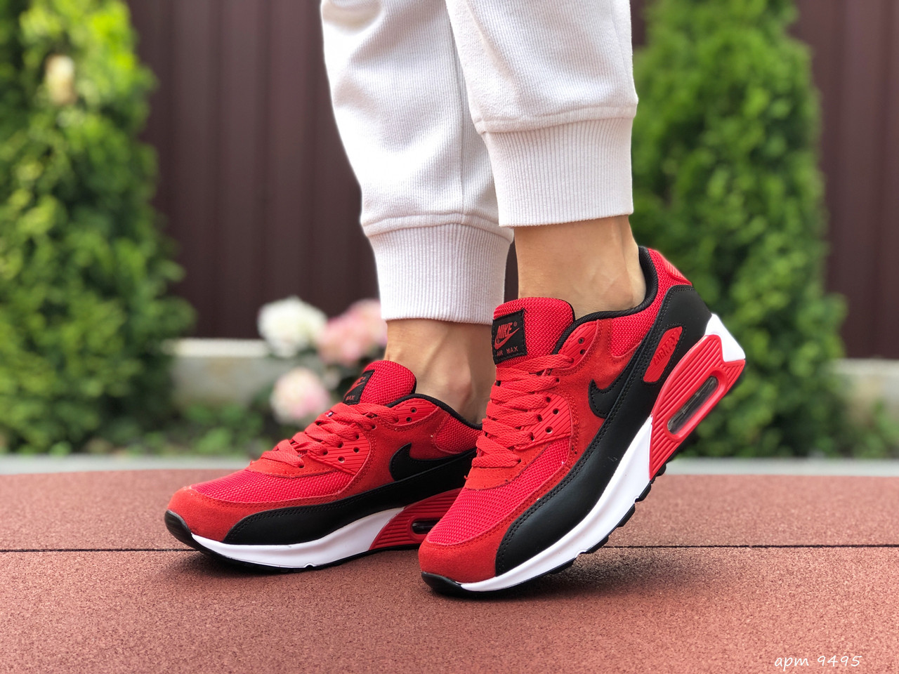 

Женские кроссовки в стиле Nike Air Max 90, кожа, замша, сетка, красные с черным, 37 (24 см)