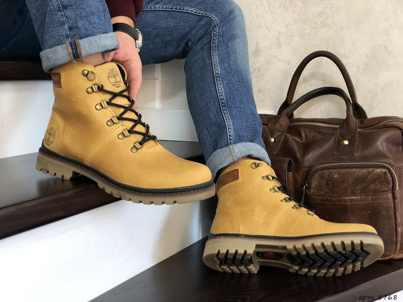 

Мужские зимние ботинки на меху в стиле Timberland, натуральная кожа, прошитые, рыжие 40 (26,6 см)