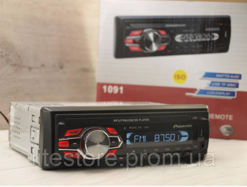 

Автомагнитола Pioneer 1091 ВТ Usb+ SD+Fm+Aux+ пульт+ bluetooth, Автомобильная акустика