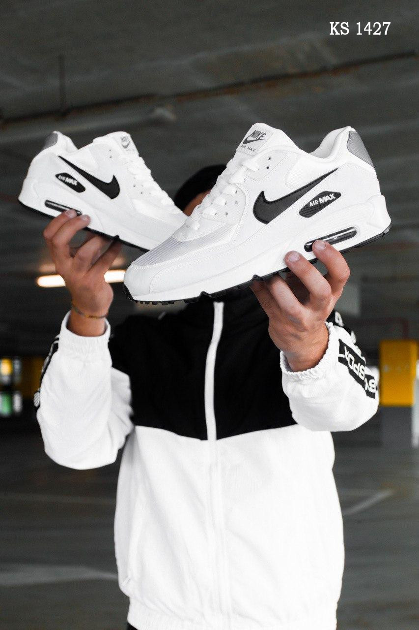 

Мужские кроссовки в стиле Nike Air Max 90, сетка, кожа, белые 45(29 см), размеры:41,42,45