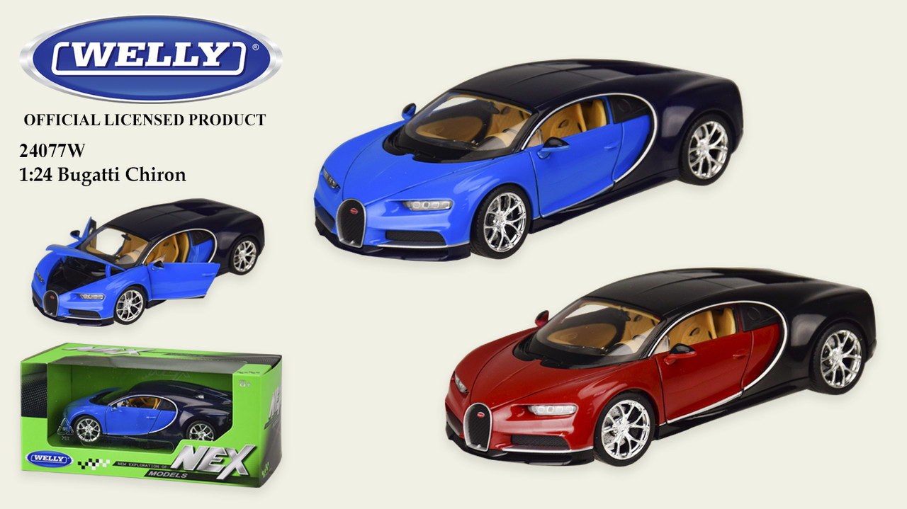 

Машина металлическая "WELLY"1:24 BUGATTI CHIRON, открываются двери, капот, 2 цвета, 24077W