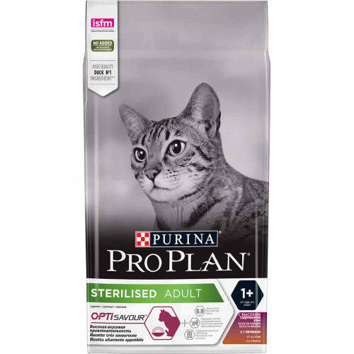 

Сухой корм Purina Pro Plan Sterilised Adult для стерилизованных кошек, с уткой и печенью, 1.5 кг