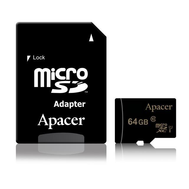 

Карта пам'яті Apacer 64GB microSDXC C10 UHS-I + SD