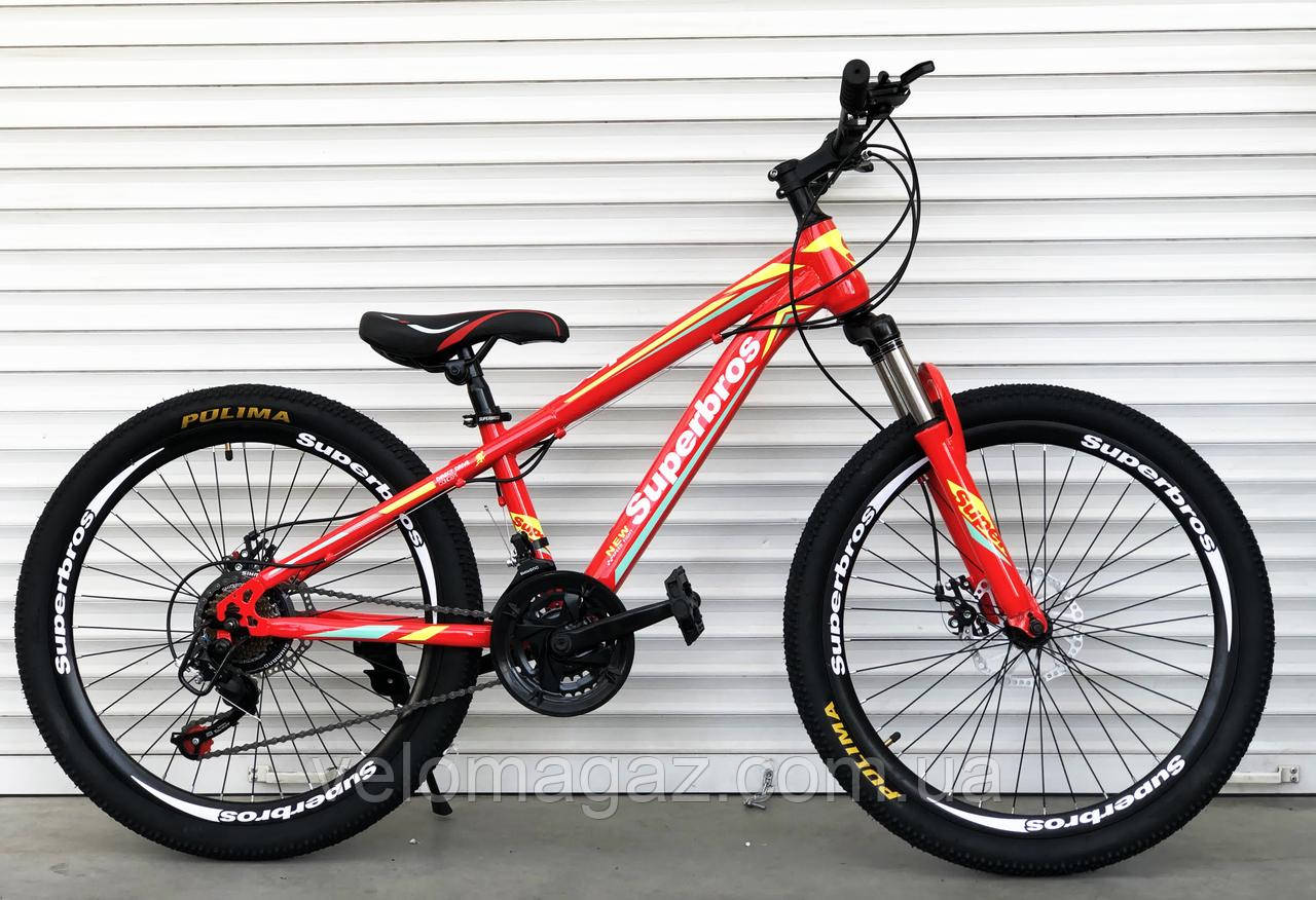 

Велосипед горный TopRider-285 колеса 24" , рама 14", подростковый Красный