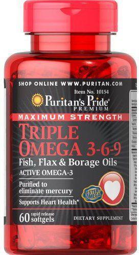 

Puritan's Pride Maximum Strength Triple Omega 3-6-9 Fish, Flax & Borage Oils - 60 Softgels