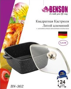 

Кастрюля с крышкой BENSON BN-362 5,1 л,24 см Квадрат, Мраморное, Черный