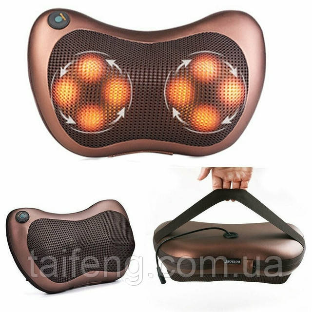 

Массажная роликовая подушка массажер в машину Massage pillow для спины и шеи, Коричневый