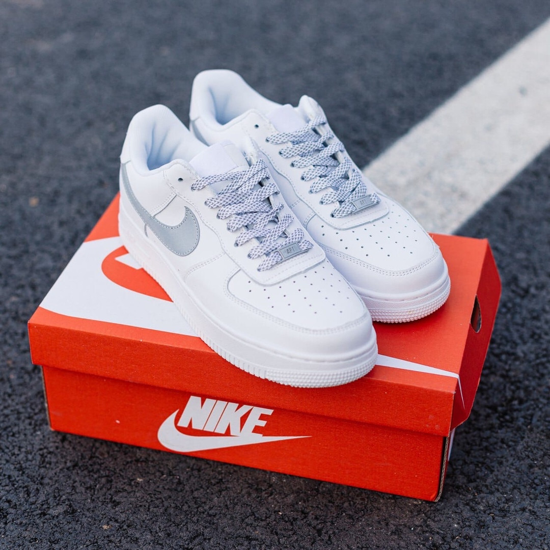 

Кроссовки женские Nike Air Force 1 белые, рефлектив, Найк Аир Форс, натуральная кожа, код IN-281 37