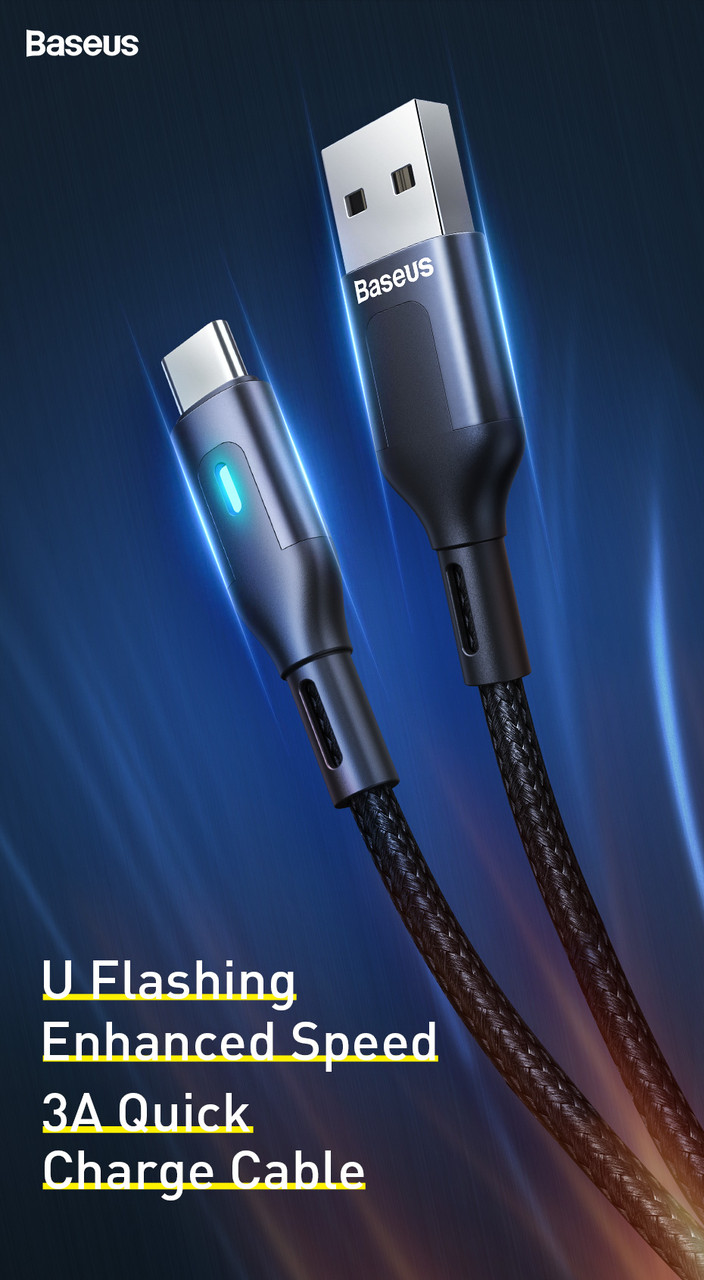 Baseus 2м USB Type C LED Кабель USB C Кабель для Samsung S20 S10 Quick