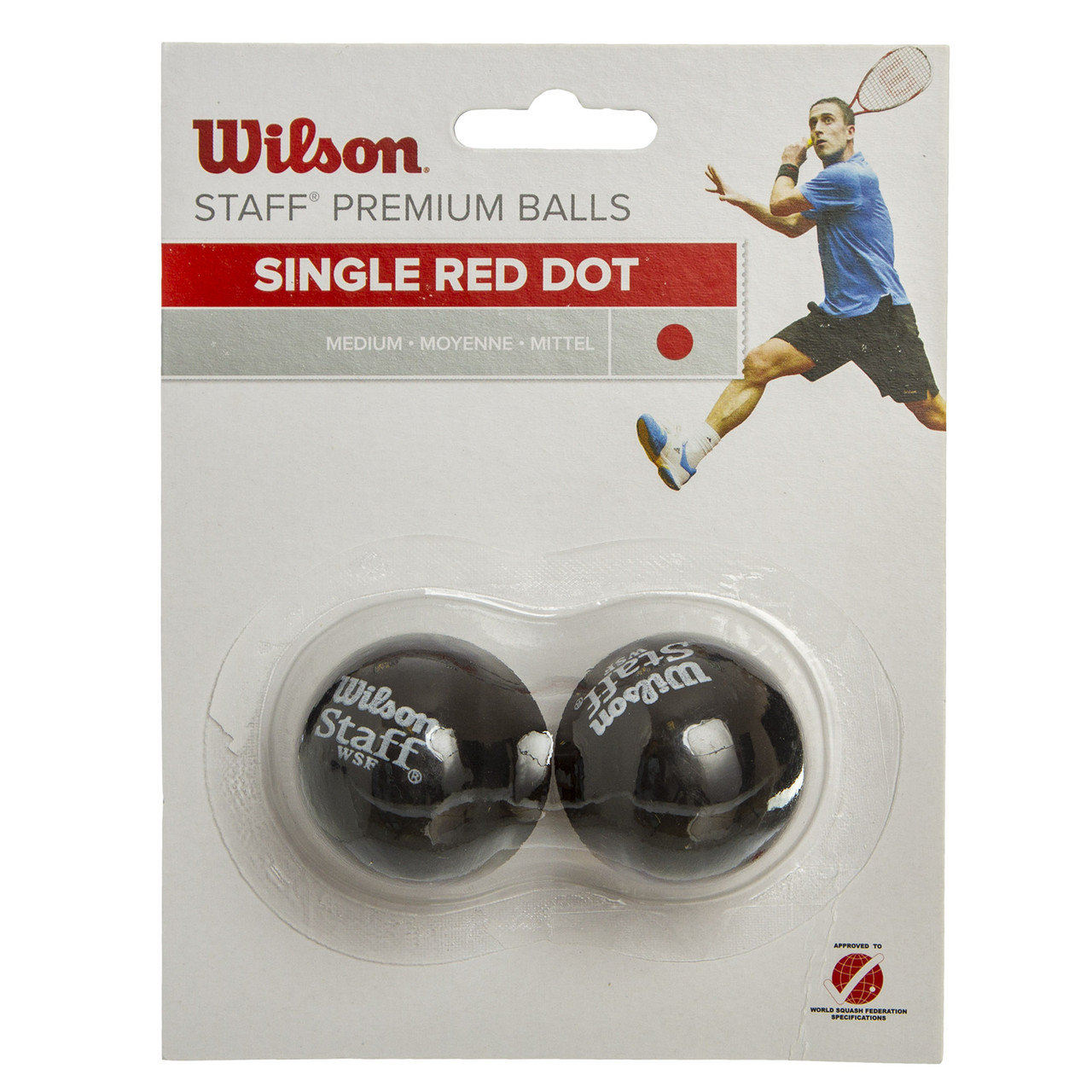 

Мяч для сквоша WILSON (3шт) WRT617700 STAFF SQUASH 2 BALL RED DOT (резина, d-см, 1 красная точка, средний