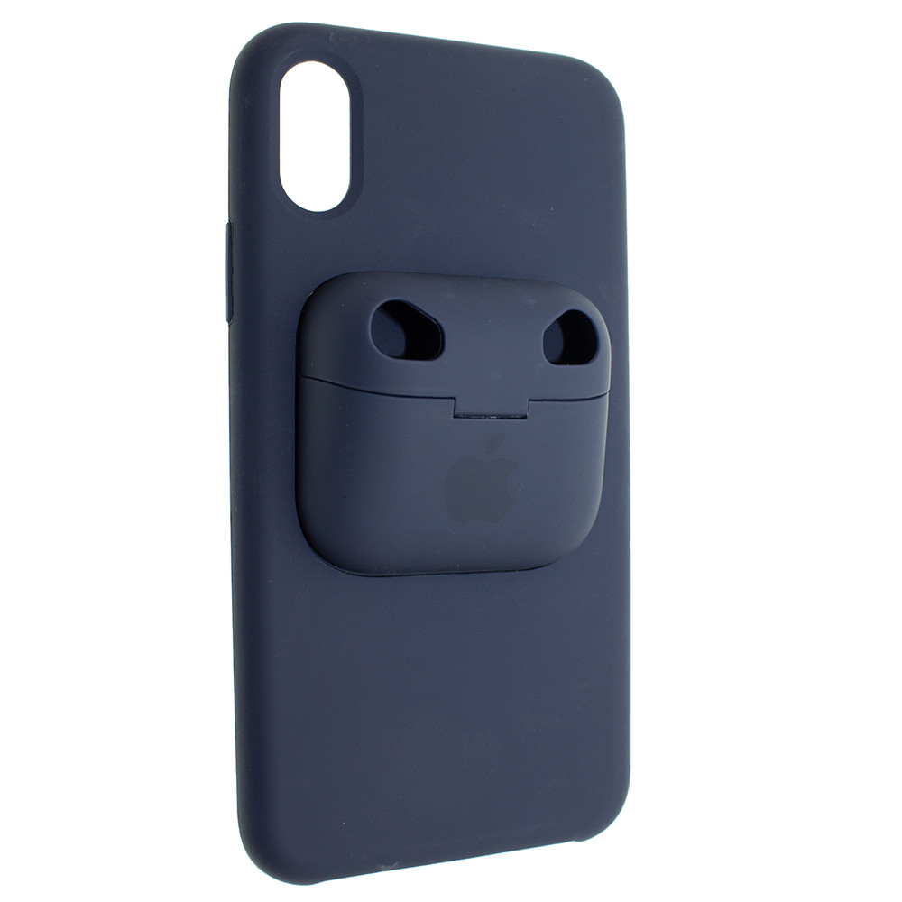 

Чехол Silicone Case для Apple iPhone X iPhone XS с кейсом для наушников AirPods Pro Темно-синий, КОД: 1542630