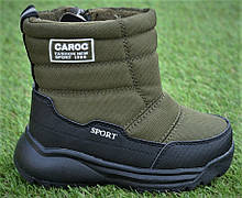 Дитячі зимові чоботи дутики Caroc на овчині хакі р27-32