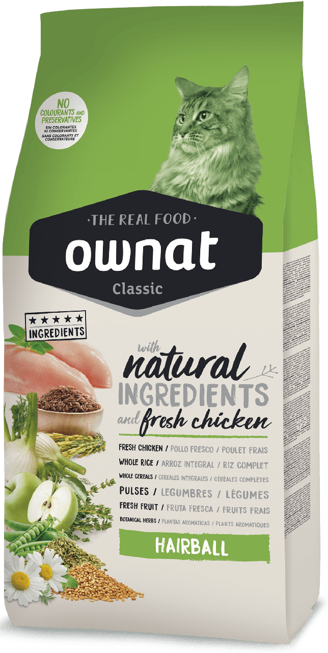 

Ownat Classic Hairball Сухой корм для выведения шерсти из желудка кошек со свежим мясом курицы 1.5 кг