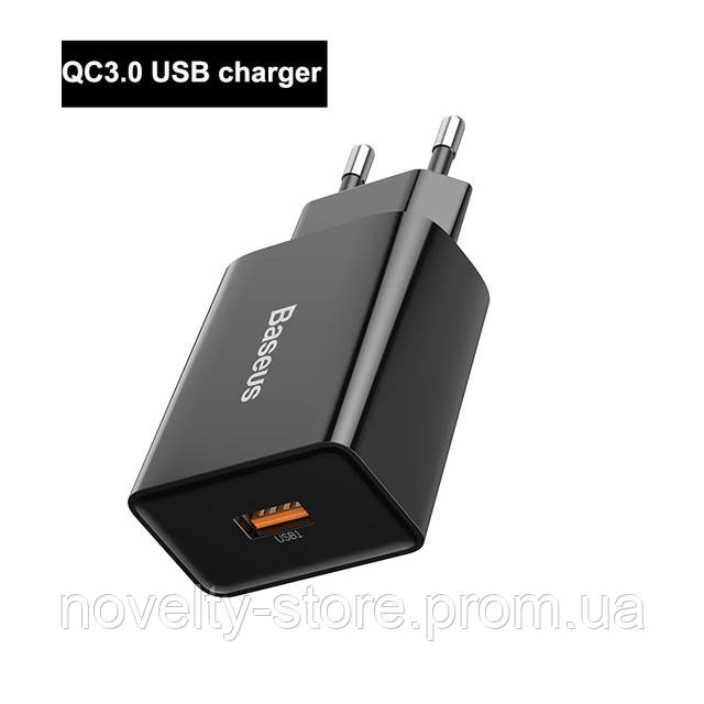 

Зарядное Baseus Quick charger USB 18W EU black, Чёрный