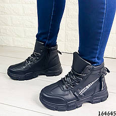 Женские ботинки демисезонные черные из эко кожи. Внутри текстильный утеплитель, фото 3