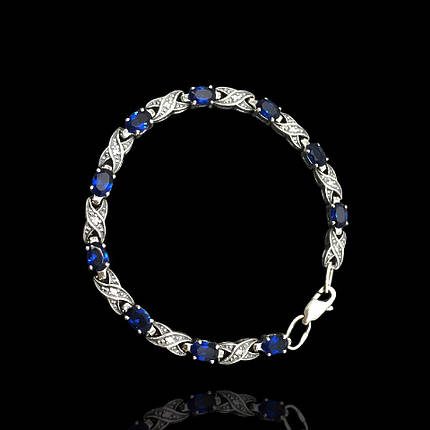 Серебряный женский браслет с синими фианитами, 185мм, фото 2