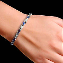 Срібний жіночий браслет з синіми фіанітами, 185мм, фото 2