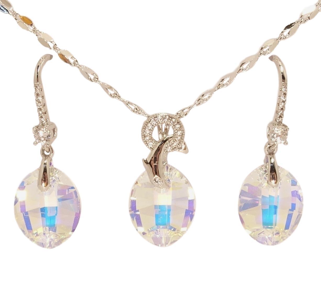 

Набор XP Родий с кристаллами Swarovski Серьги Кулон на ц-ке "Кристалл Shimmer" длина 39-44.5см