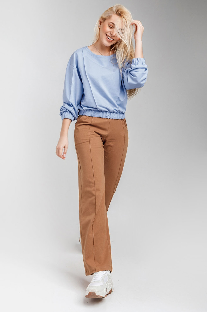 

Оригинальный двухцветный женский комплект, состоящий из джемпера и брюк, Голубой