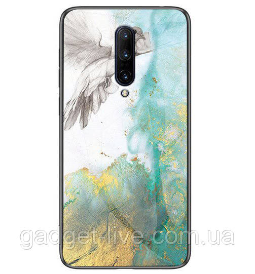 

TPU+Glass чехол Luxury Marble для OnePlus 7, Птица / бирюзовый