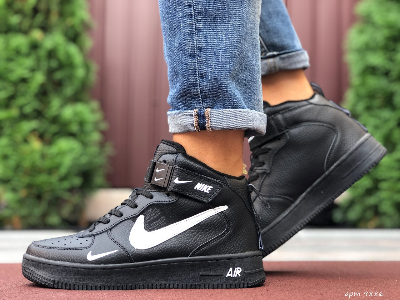 

Кроссовки мужские Nike Air Force 1 черные, Найк Аир Форс, натуральная кожа, прошиты, код SD-9886 43