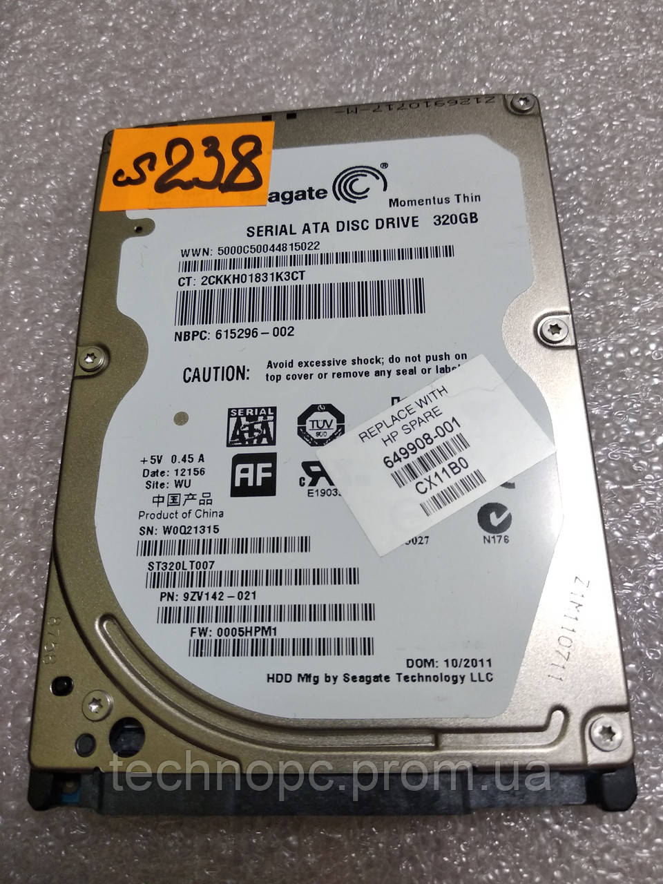 Жесткий диск 320GB Seagate HDD для ноутбука 7200rpm, ультратонкий #238