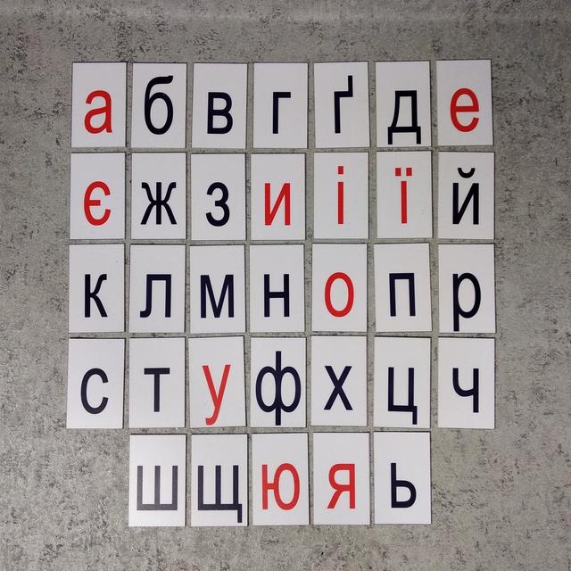 Строчные буквы украинского алфавита. Пластиковые карточки для наборного полотна