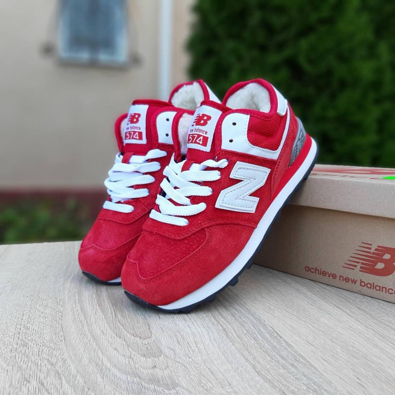 

Зимние женские кроссовки New Balance 574 красные белая N, Красный