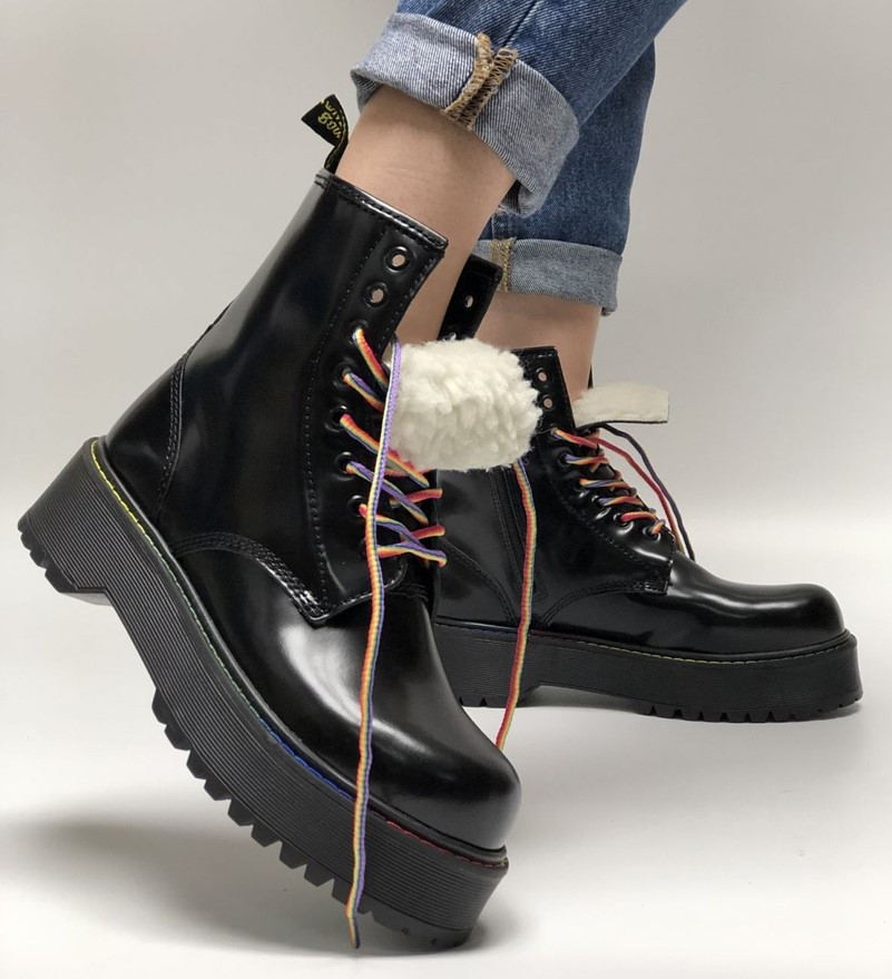 

Ботинки женские натуральная кожа на меху черные на платформе зимние Dr.Martens JADON Rainbow Мартинсы Жадон 37, Черный