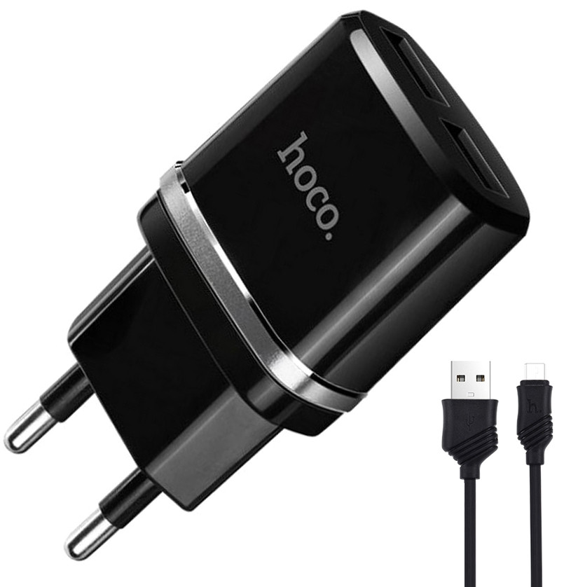 

Зарядное устройство HOCO C12 Smart 2 USB 2.4A + microUSB кабель Черный