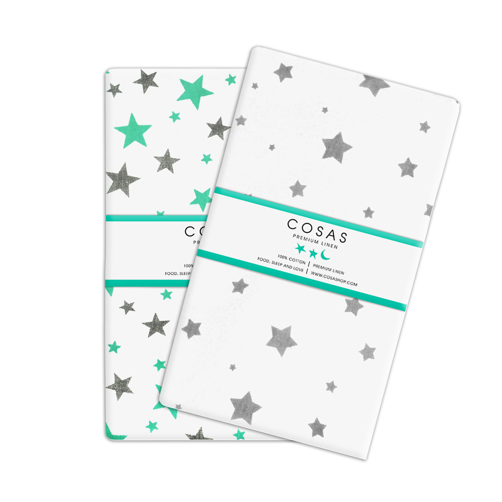 

Простыни полуторные набор STARS MINT GREY / STARS GREY, Мятный