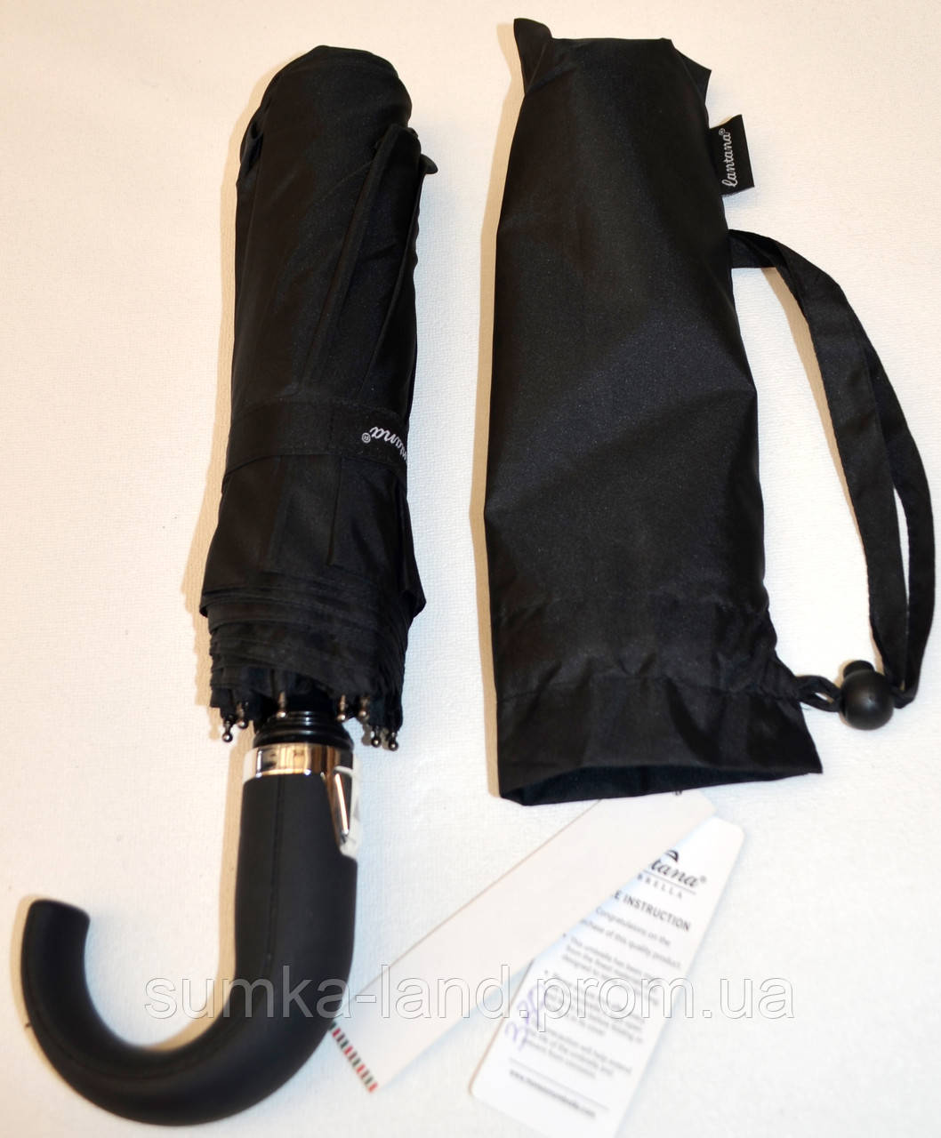 Мужской черный зонт Lantana Полуавтомат на 9 спиц