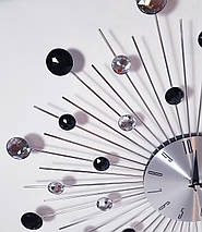 Настенные часы (50 см) бесшумные большие с стразами камнями "Солнце3 Сереб-Черн" [Металл] Najlepsi Cas (Чехия), фото 3