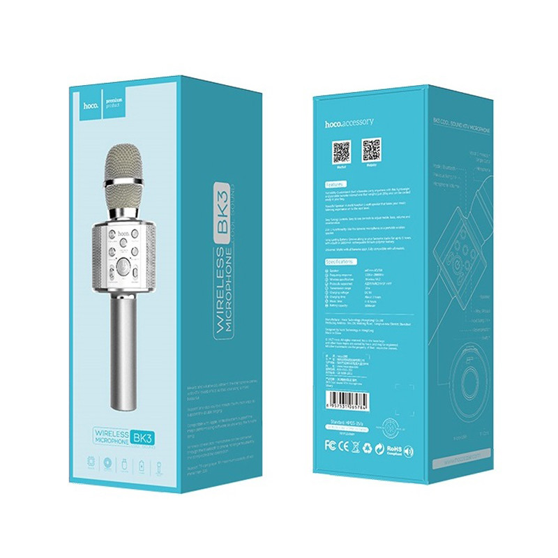 Караоке Мікрофон-колонка Hoco BK3 Cool Технічка Silver