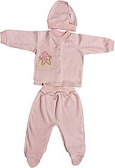 Дитячий костюм ріст 56 0-2 міс трикотажний інтерлок рожевий костюмчик на дівчинку комплект для новонароджених