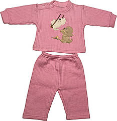 Дитячий костюм ріст 56 0-2 міс трикотажний рожевий костюмчик на дівчинку комплект для новонароджених малюків