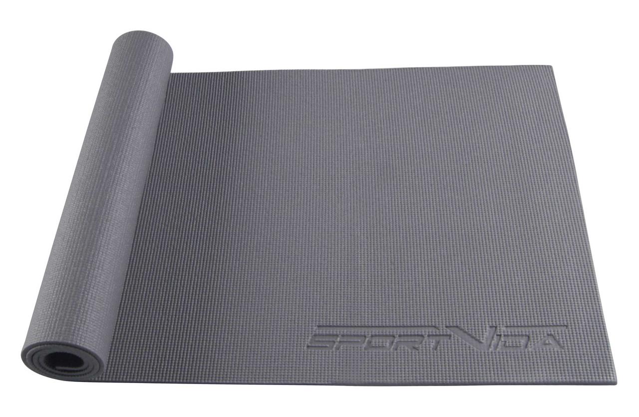 

Коврик (мат) для йоги и фитнеса 173х61х0.6 см SportVida PVC SV-HK0054 Grey для дома и спортзала