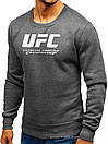 Утеплений чоловічий світшот UFC (Юфс) темно-сіра (ЗИМА) з начосом (велика біла емблема) толстовка лонгслив, фото 2