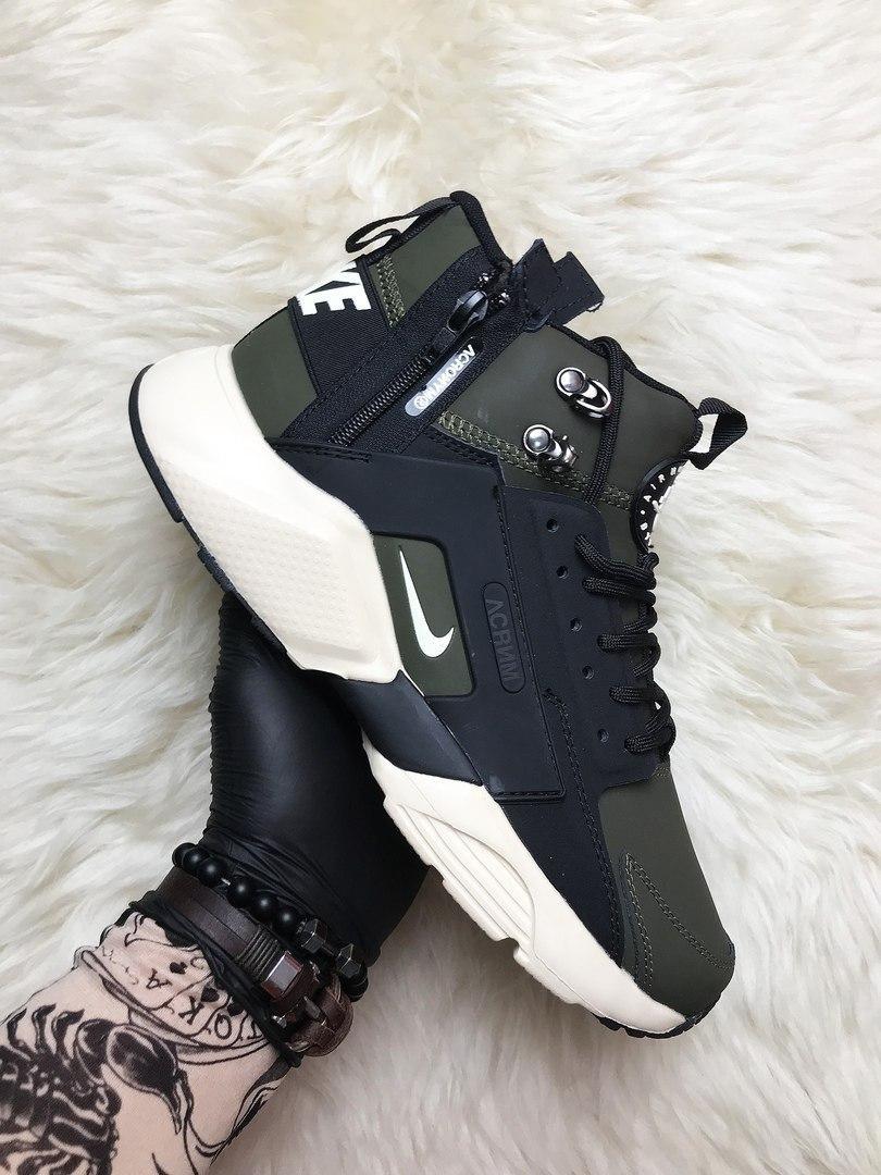 

Мужские кроссовки Nike Air Huarache MID Winter Black White / Найк Аир Хуарачи МИД Зима Черные Белые (Термо) 45