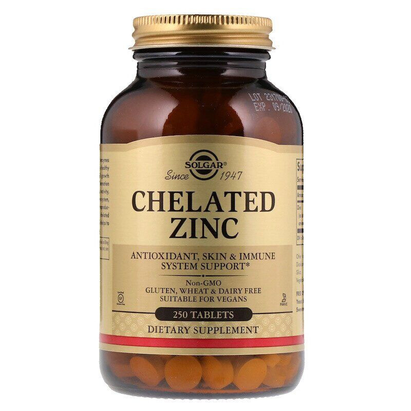 

Хелат цинка, Chelated Zinc, Solgar, 250 таблеток