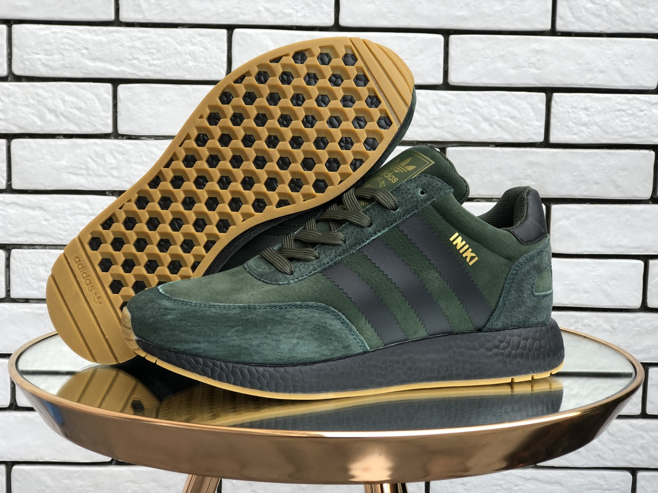 

Кроссовки мужские зимние Adidas Iniki хаки, АдиДас Иники, нубук, внутри - мех, код SD-9941