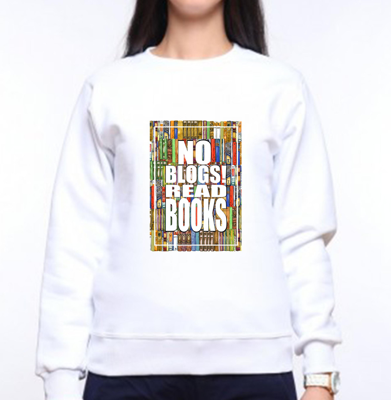 

Женский свитшот с принтом Книги "No blogs! Read books" 2 Push IT S XL, Белый